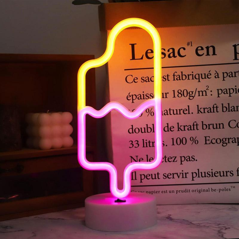 Semne de noapte cu neon Lumini pentru înghețată cu bază Decorații artistice Semne de noapte cu baterii Lumini Artă decorativă pentru dormitor