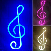 Lumină cu neon Funcționează cu baterii Lumină cu LED romantică Neon Efect vizual 3D Notă muzicală Semnă cu neon Lampă LED pentru petrecere de vacanță