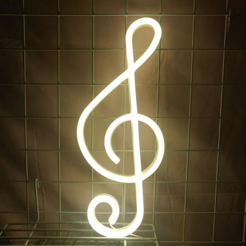 Lumină cu neon Funcționează cu baterii Lumină cu LED romantică Neon Efect vizual 3D Notă muzicală Semnă cu neon Lampă LED pentru petrecere de vacanță