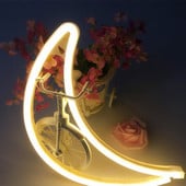 Semn cu lumină neon cu LED, lună, design creativ, lumină albă caldă de noapte, dormitor pentru copii, decorațiuni de perete de nuntă, lampă de iluminat de Crăciun