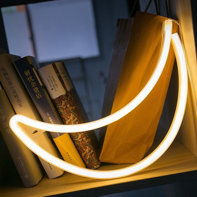 Semn cu lumină neon cu LED, lună, design creativ, lumină albă caldă de noapte, dormitor pentru copii, decorațiuni de perete de nuntă, lampă de iluminat de Crăciun