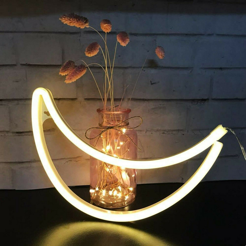 Semn cu lumină neon cu LED, lună, design creativ, lumină albă caldă de noapte, dormitor pentru copii, decorațiuni de perete de nuntă, lampă de iluminat de Crăciun