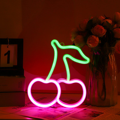 Jauka ķirša formas neona zīme, gaiša meitene guļamistabas dekorēšana, dāvana mazulim dzimšanas dienā, restorāns, kafijas bārs, sienas dekoratīvā LED lampa