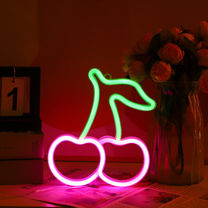 Jauka ķirša formas neona zīme, gaiša meitene guļamistabas dekorēšana, dāvana mazulim dzimšanas dienā, restorāns, kafijas bārs, sienas dekoratīvā LED lampa