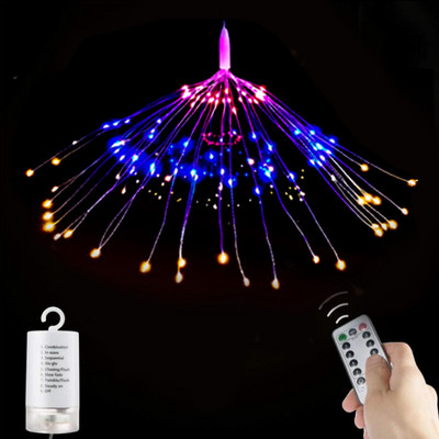 2 bucăți lumini de artificii 150 LED sârmă de cupru șir de artificii zâne șiruri lumini cortina ghirlandă 8 moduri telecomandă alimentată cu baterii