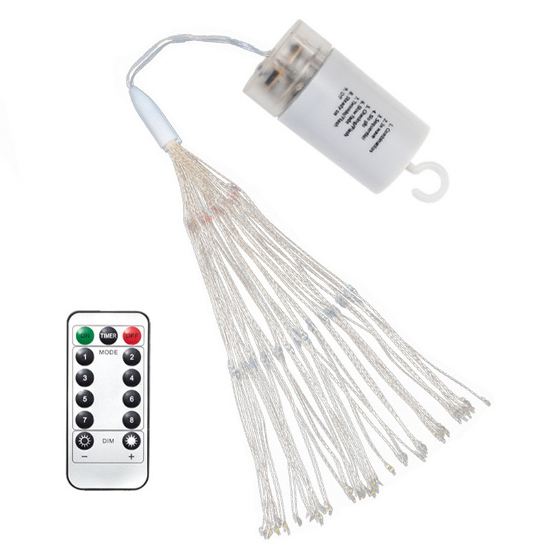 2 GAB uguņošanas gaismas 150 LED vara stieples uguņošanas stīgas, pasaku stīgas, gaismas aizkaru vītne, 8 režīmi ar baterijām darbināma tālvadības pults