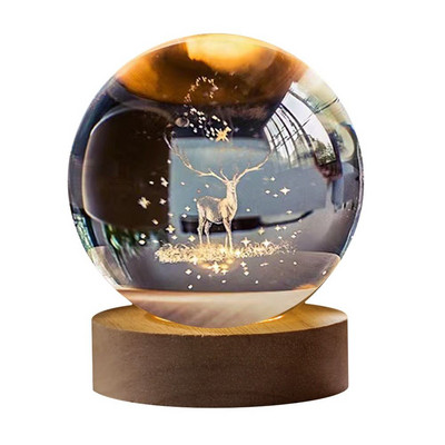 Unikali žėrinti planetinė galaktika astronautas krištolo rutulinis naktinis šviestuvas Medinis apšviestas pagrindo stovas žvaigždėtas projektoriai lempa prie lovos