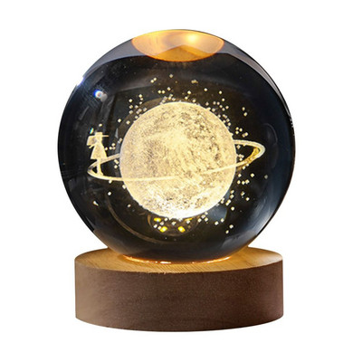 Unikali žėrinti planetinė galaktika astronautas krištolo rutulinis naktinis šviestuvas Medinis apšviestas pagrindo stovas žvaigždėtas projektoriai lempa prie lovos