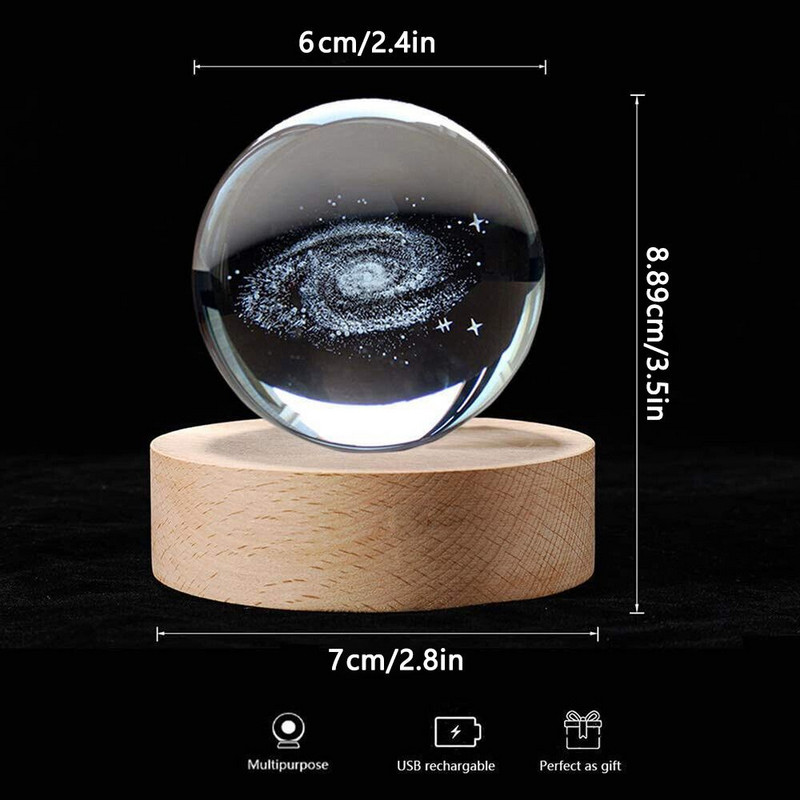 Unikali žėrinti planetinė galaktika astronautas krištolo rutulinis naktinis šviestuvas Medinis apšviestas pagrindo stovas žvaigždėtas projektoriai lempa prie lovos