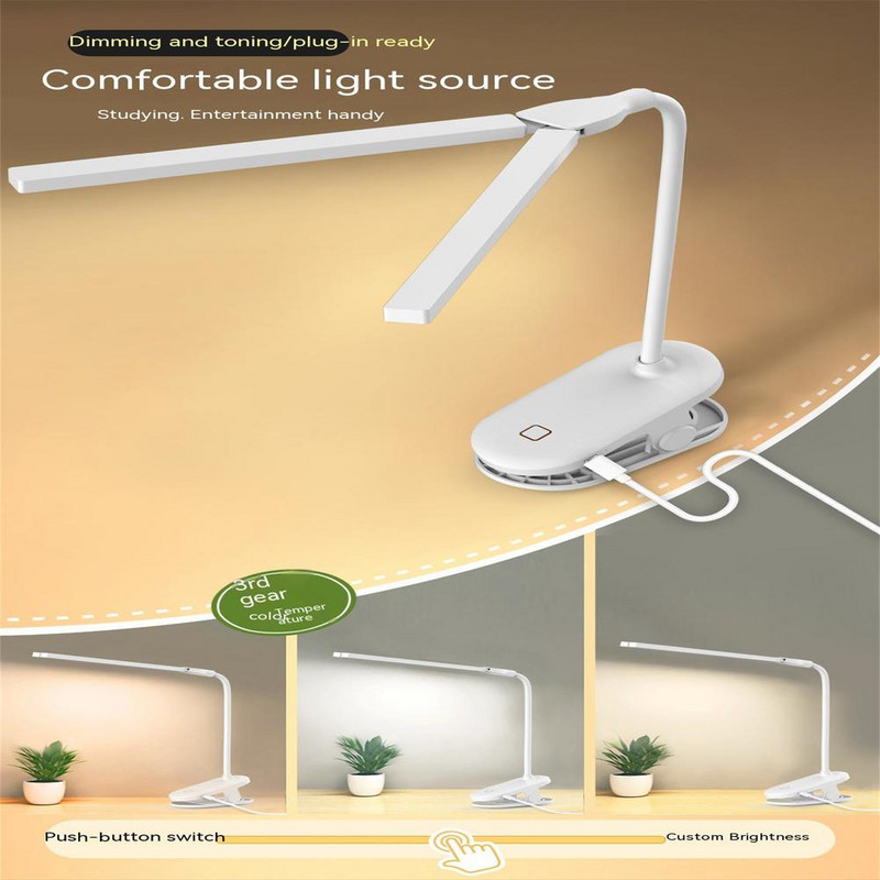 36 V kaasaskantav Led kokkupandav klambriga laualamp Silmade kaitse Kahe otsaga USB-lugemisvalgustid laualamp värelusevaba LED-valgusti