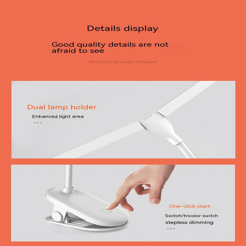 36 V kaasaskantav Led kokkupandav klambriga laualamp Silmade kaitse Kahe otsaga USB-lugemisvalgustid laualamp värelusevaba LED-valgusti
