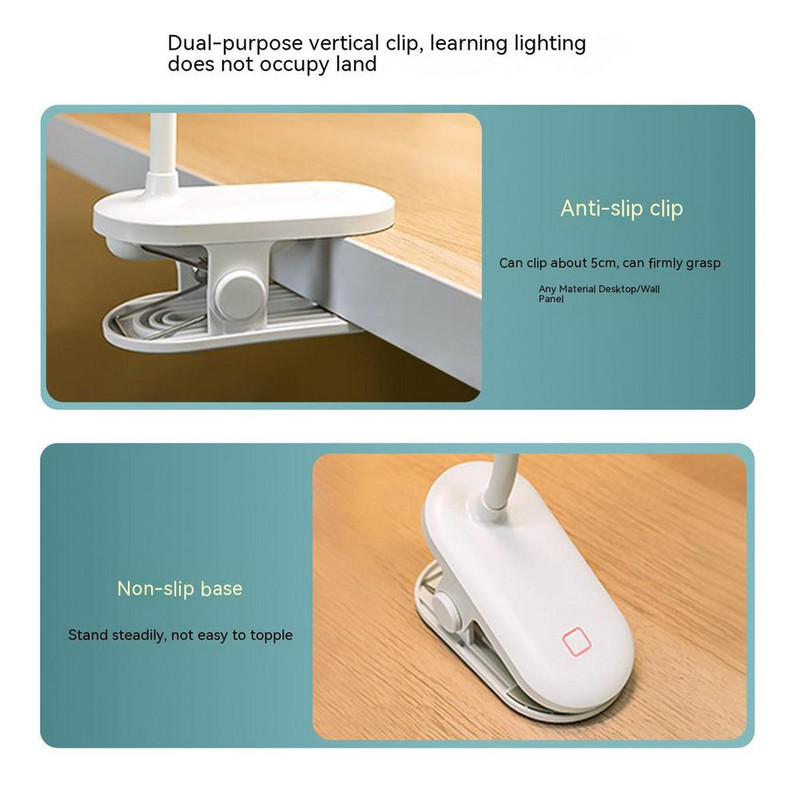 36 V kaasaskantav Led kokkupandav klambriga laualamp Silmade kaitse Kahe otsaga USB-lugemisvalgustid laualamp värelusevaba LED-valgusti
