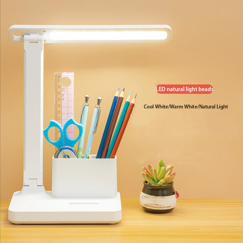 Lampă de masă cu LED, 3 culori, reglabilă, la atingere, pliabilă, pentru birou, dormitor, studiu, noptieră, lectură, protecție ochilor, lumină de noapte DC 5V