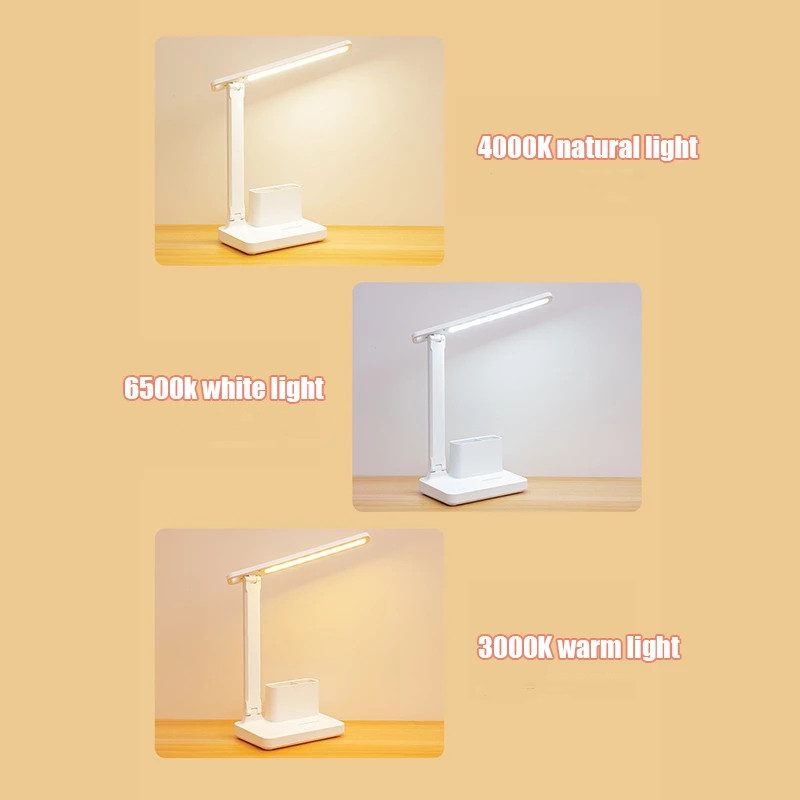 Lampă de masă cu LED, 3 culori, reglabilă, la atingere, pliabilă, pentru birou, dormitor, studiu, noptieră, lectură, protecție ochilor, lumină de noapte DC 5V