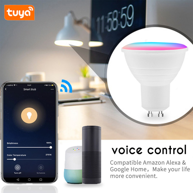 GU10 GU5.3 LED spuldze WiFi viedā spuldze 5W RGB+WW+CW LED lampa Tuya/Smart Life APP vadības laiks Alexa Google Assistant