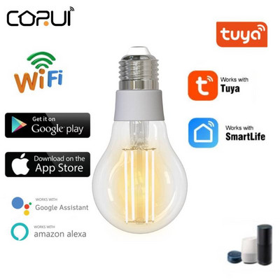 CORUI Tuya WiFi E27 7W Bec cu filament inteligent Lampă cu LED Iluminare reglabilă Smart Life Alexa Google Voice Control 2700K-6500K