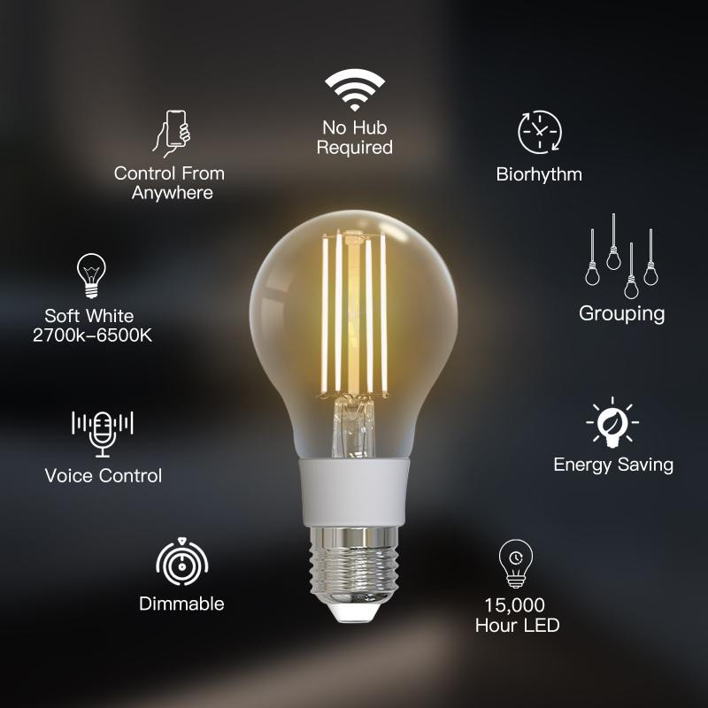 CORUI Tuya WiFi E27 7W nutihõõgniidiga pirn LED valguslamp timmitav valgustus Smart Life Alexa Google Voice Control 2700K-6500K