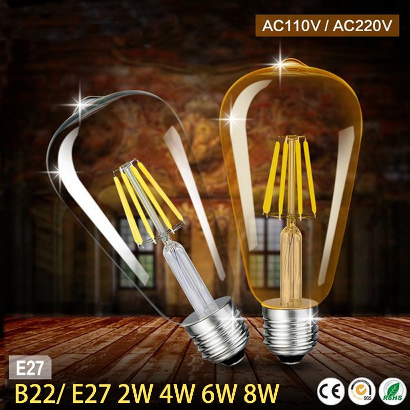 Edison Led Izzó ST64 E27/E14 vintage izzó 220V 2W 4W 6W 8W 12W Átlátszó üveg Izzó energiatakarékos biztonsági izzó ST64