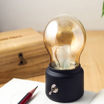 Litwod New Bulb Light Μικρό επιτραπέζιο φωτιστικό USB Επαναφορτιζόμενο επιτραπέζιο φως γραφείου Ρετρό λάμπα σε σχήμα νυχτερινού φωτός Δώρο ενσωματωμένη μπαταρία