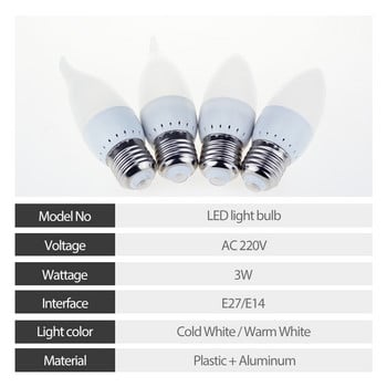 10 ΤΕΜ/Παρτίδα E14 E27 LED Λαμπτήρας κεριού AC 220V led λαμπτήρας πολυελαίου Λαμπτήρες κεριών 3W Λαμπτήρες Διακόσμηση Φως Ζεστό/Λευκό εξοικονόμηση ενέργειας