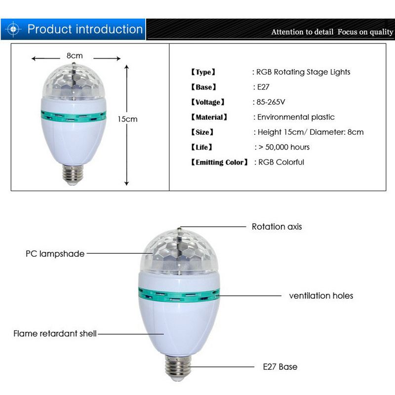 RGB Led Izzók Mini Party Light Dance Party Lámpák E27 6W Automatikusan Forgó DJ Színpad Disco Karácsonyi Világító Színes Izzó KTV Bárhoz