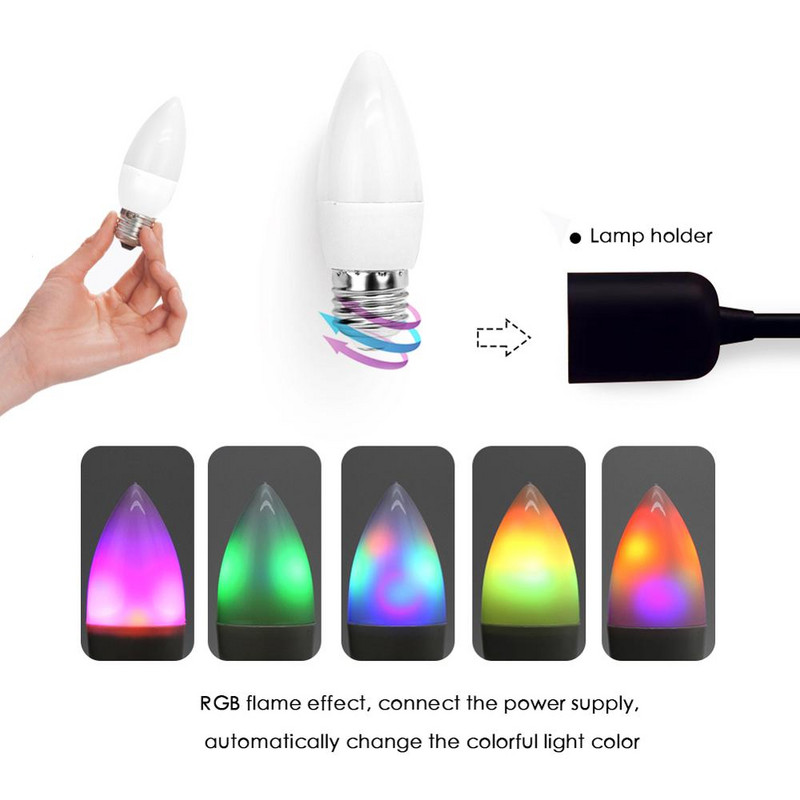 Bec cu lumânare LED E27 E14 E12 led Flame light Iluminare RGB Bombillas 3W 110V 220V Crăciun Creativ Foc Lumini Lamparas