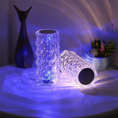 Lumină de atmosferă cu diamant romantic cu atingere reglabilă, lampă de masă cu cristal, proiector cu lumină pentru trandafiri, lumină de noapte cu atingere USB, 3/16 culori