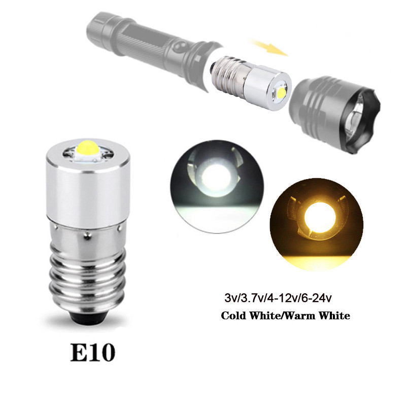 LED žibintuvėlių lempučių atnaujinimas E10 bazė 3W C&D3v 3.7v 4-12v 24v, skirta priekinių žibintų dviračio degiklio pakeitimo dalies keitimo rinkinio lempai