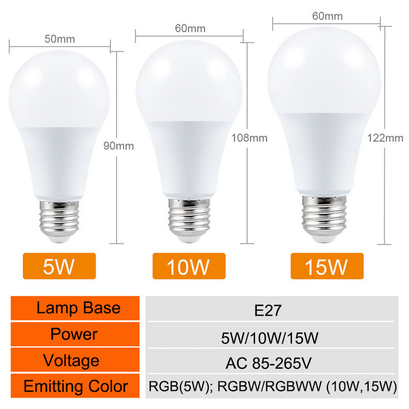 Lampă LED RGB colorată E27 5W RGB 10W 15W RGBW RGBW Lumină AC85-265V Lampara 16 culori Telecomandă Bombillas Led Decorare