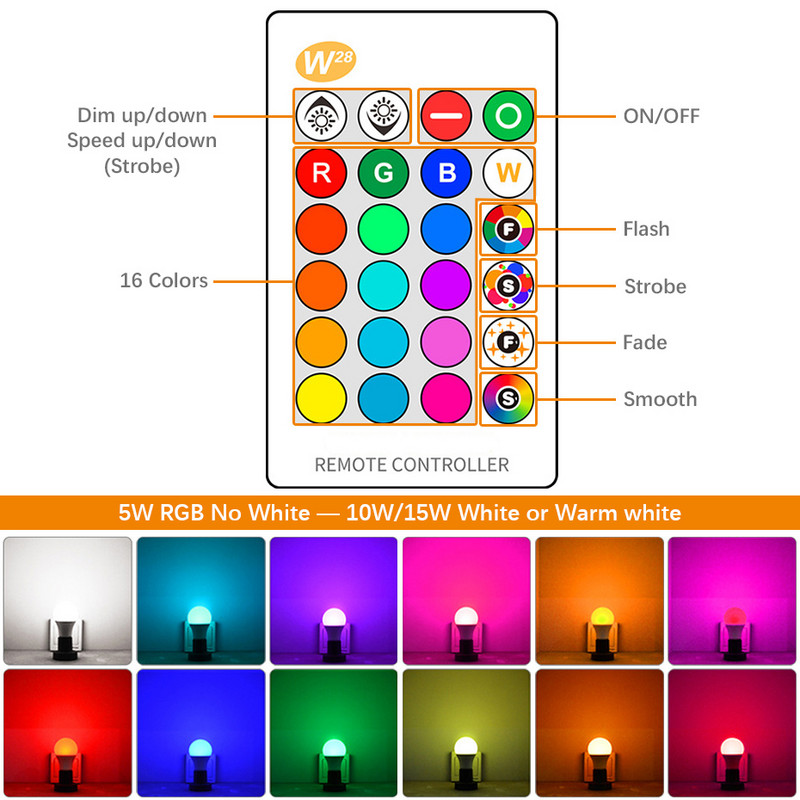 Lampă LED RGB colorată E27 5W RGB 10W 15W RGBW RGBW Lumină AC85-265V Lampara 16 culori Telecomandă Bombillas Led Decorare