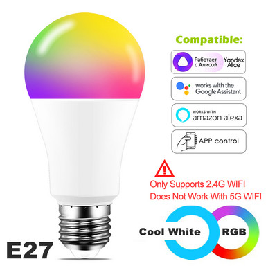 Bec inteligent 15W E27 B22 RGB WiFi LED Lampă magică de vacanță Lumină reglabilă AC 110V 220V Yandex Alice Alexa Google Home Control vocal