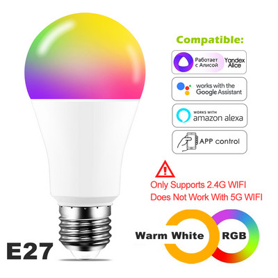 Bec inteligent 15W E27 B22 RGB WiFi LED Lampă magică de vacanță Lumină reglabilă AC 110V 220V Yandex Alice Alexa Google Home Control vocal