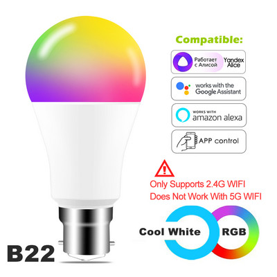 Bec inteligent 15W E27 B22 RGB WiFi LED Lampă magică de vacanță Lumină reglabilă AC 110V 220V Yandex Alice Alexa Google Home Control vocal