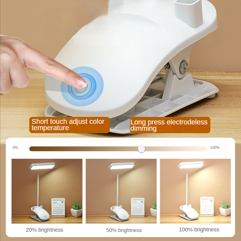 USB įkraunama stalinė lempa su segtuku, lova skaitymo knyga Naktinis apšvietimas LED stalinis apšvietimas 3 režimai Jutiklinis pritemdymas akių apsaugos stalinė lempa