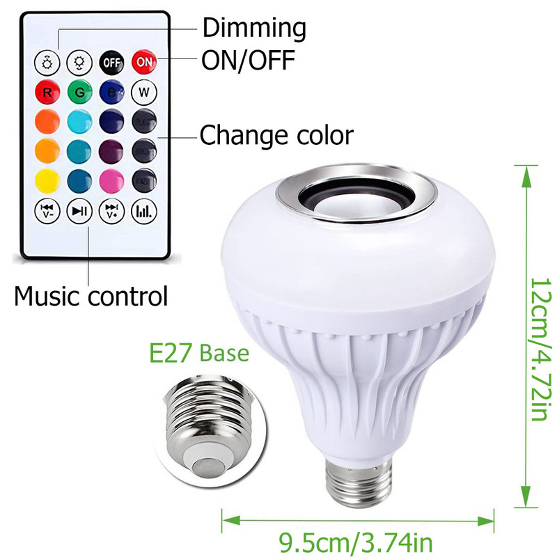 Bec inteligent Lampă Bluetooth Bec LED E27 Difuzor Bluetooth Bec pentru muzică Lampă inteligentă Aplicație reglabilă 12W Muzică RGB Decor Casa inteligentă