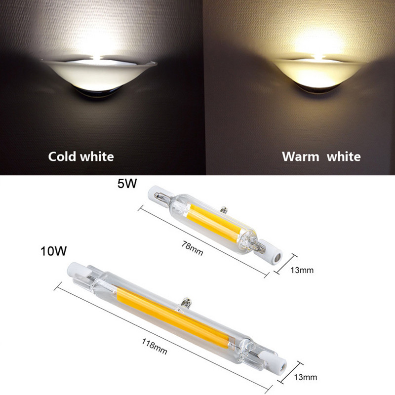 Didelio šviesos srauto R7S LED 78 mm 118 mm lemputė 5 W 10 W 220 V prožektorių J78 J118 R7S halogeninės LED COB lempos keitimas stiklo vamzdelio keitimas