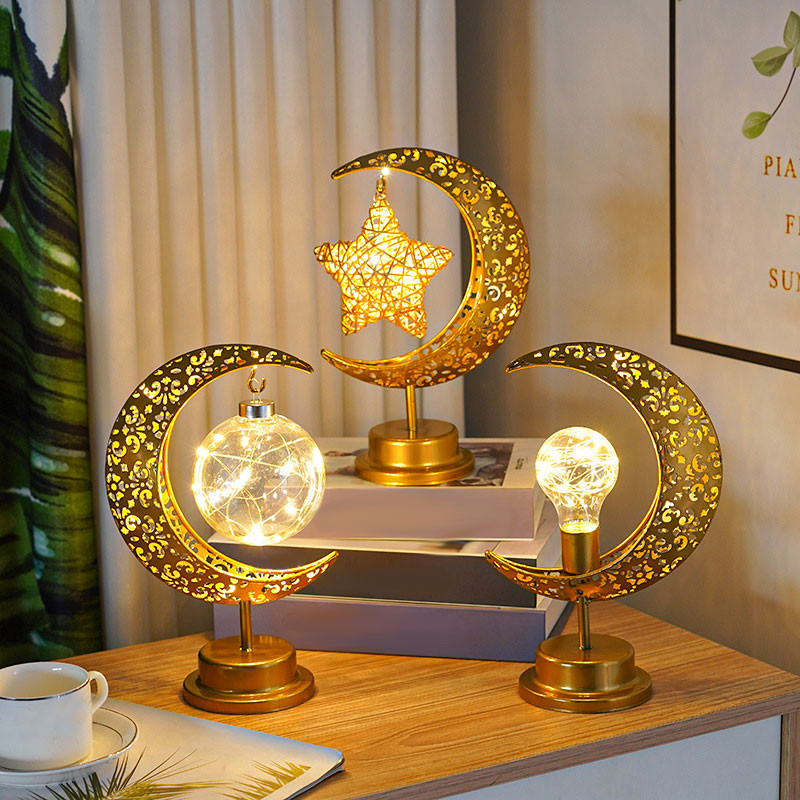 Mėnulio lemputės darbalaukio dekoravimui LED naktinis šviestuvas, skirtas Eid Mubarak Ramadan Kareem musulmonų namų dekoravimo vakarėliui kabanti meno šviesa
