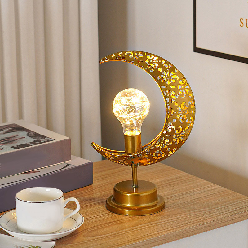 Mėnulio lemputės darbalaukio dekoravimui LED naktinis šviestuvas, skirtas Eid Mubarak Ramadan Kareem musulmonų namų dekoravimo vakarėliui kabanti meno šviesa