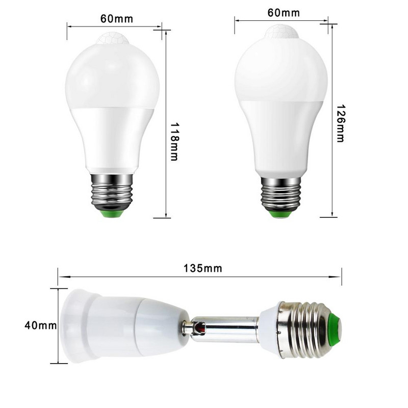 Senzor de mișcare PIR Lumină de noapte pentru dormitor Bec LED 12W E27 Lampă fiolă Pornire/Oprire automată 110V 220V Senzor uman cu infraroșu pentru amurg până în zori