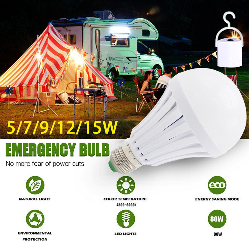 E27 Led лампи с кука Бяла аварийна крушка Акумулаторни светодиоди за дома Фабрика Коридор Сутерен Гараж Дом 5/7/9/12w