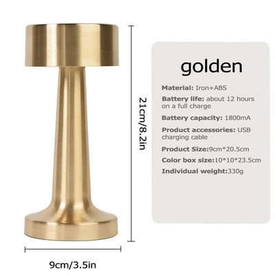 Retro galda lampa Metāla LED uzlāde Touch Switch Galda lampa bāram Kafijas galda lampa Restorāna apdare Aptumšojoša nakts gaisma