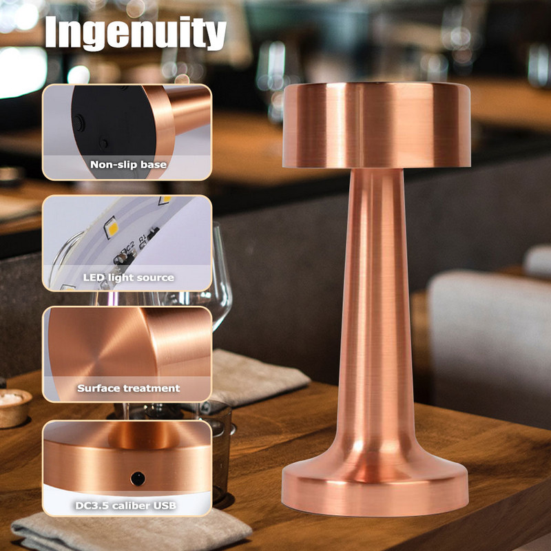 Retro galda lampa Metāla LED uzlāde Touch Switch Galda lampa bāram Kafijas galda lampa Restorāna apdare Aptumšojoša nakts gaisma