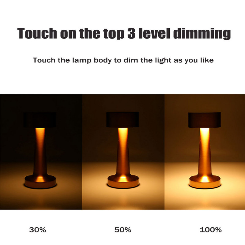 Retro galda lampa Metāla LED uzlāde Touch Switch Galda lampa bāram Kafijas galda lampa Restorāna apdare Aptumšojoša nakts gaisma