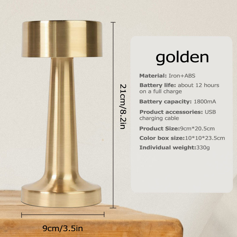 Retro galda lampa Metāla LED uzlāde Touch Switch Galda lampa bāram Kafijas galda lampa Restorāna apdare Aptumšojoša nakts gaisma