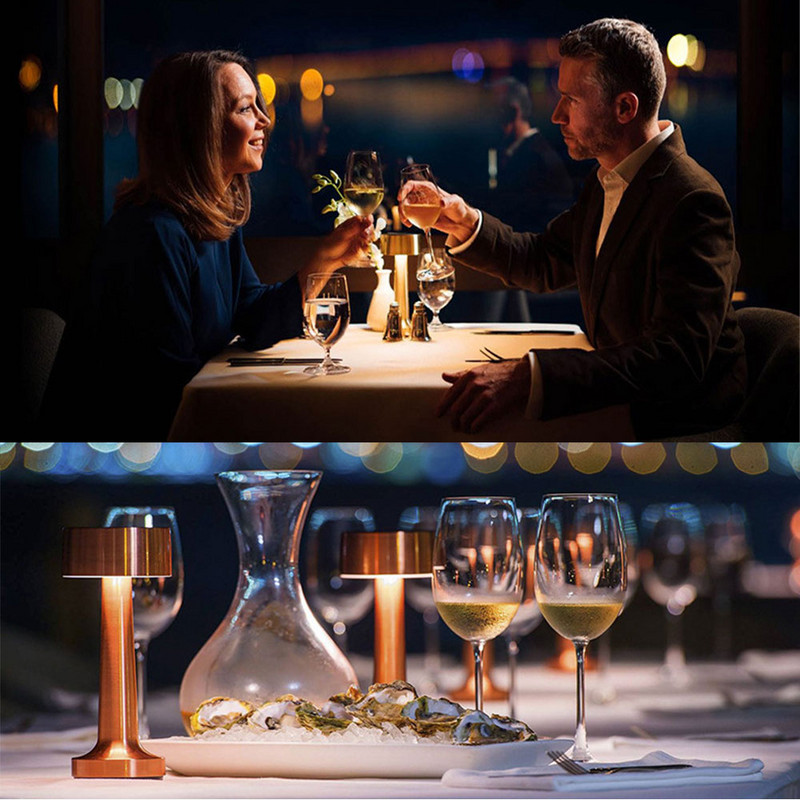 Retro galda lampa Metāla LED uzlāde Touch Switch Galda lampa bāram Kafijas galda lampa Restorāna apdare Aptumšojoša nakts gaisma