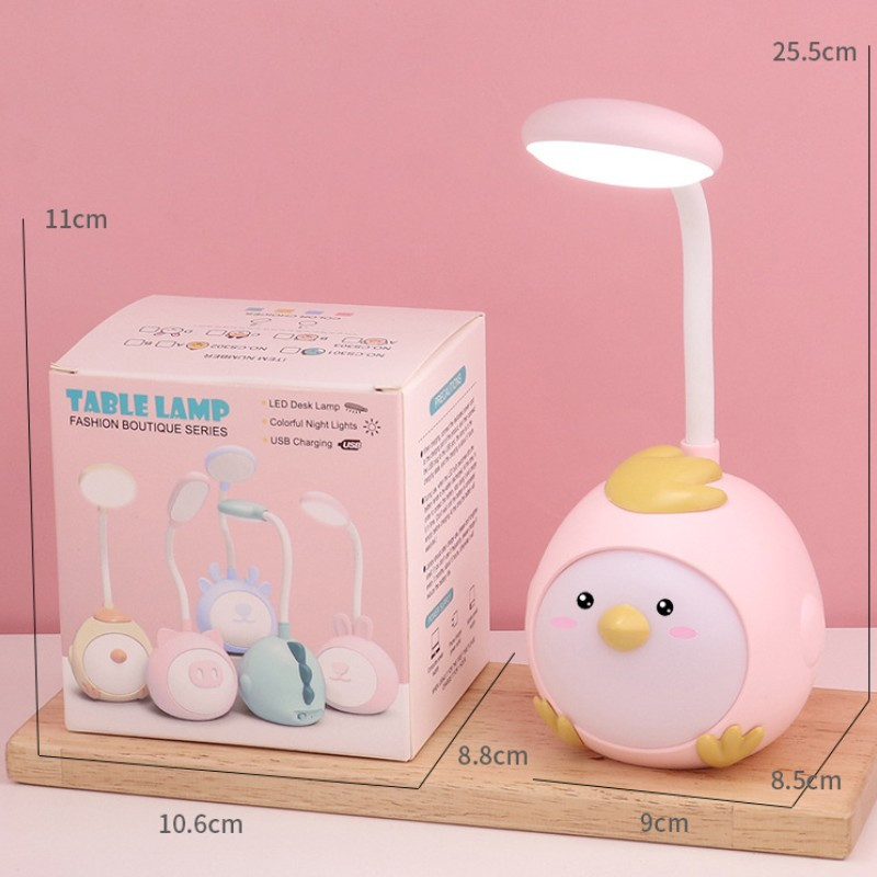 Lampă de birou LED Cute Chick Lampă de masă cu desene animate Protecția ochilor Lămpi de lectură Reîncărcabilă Dormitor Lumină de noapte în trei moduri pentru copii