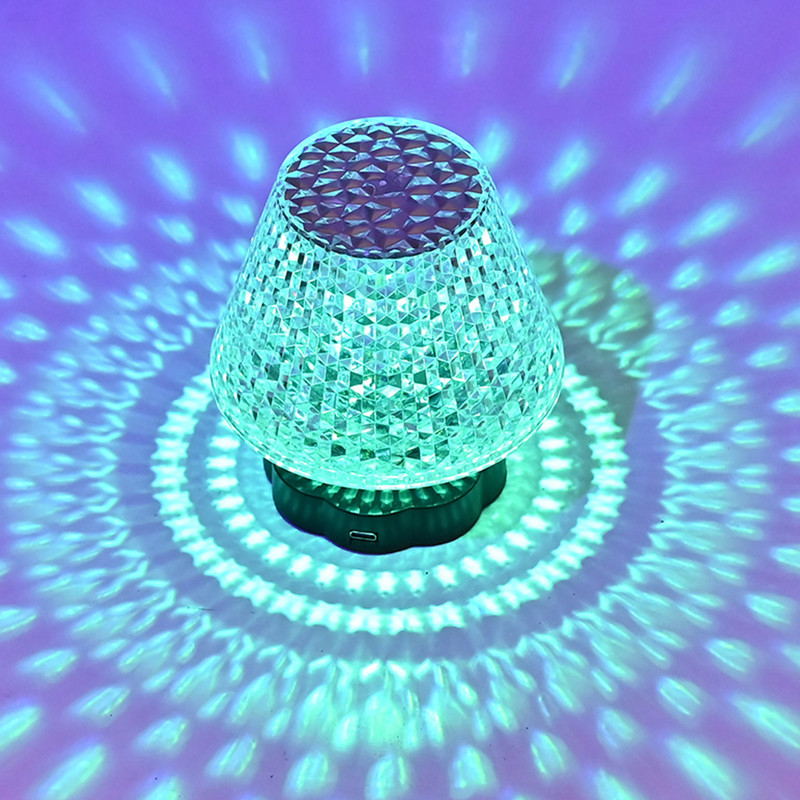 Lampă de masă LED cu cristal proiector 3/16 culori atingere/telecomandă reglabilă atmosferă cu diamant Lumină USB romantică de noapte