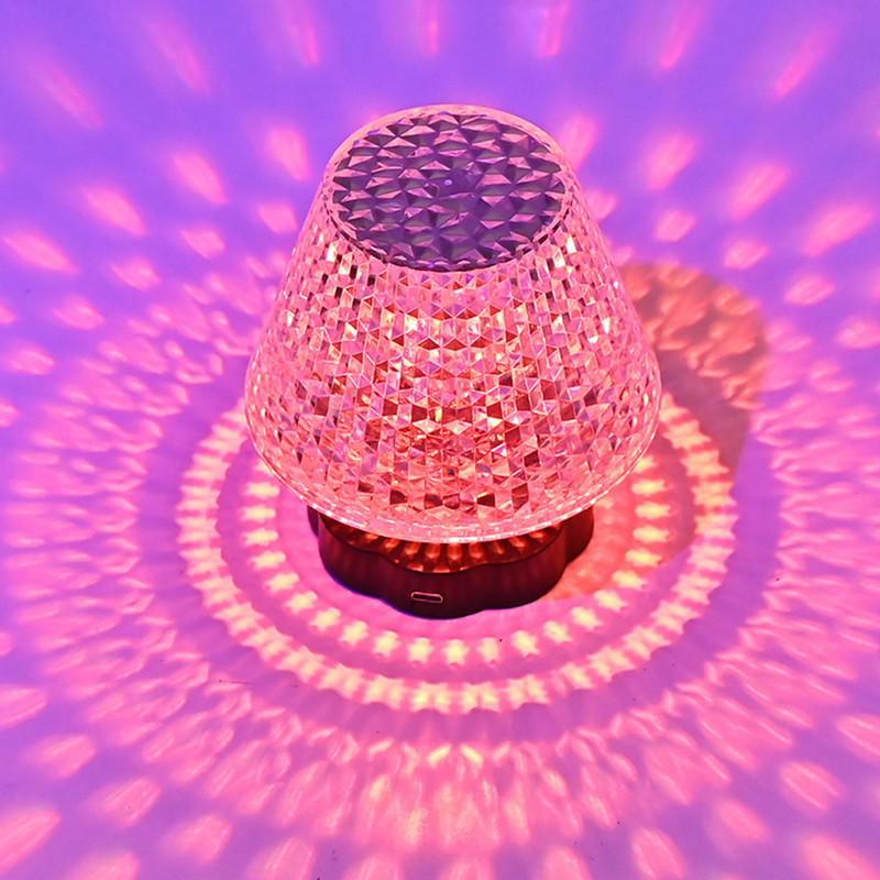Lampă de masă LED cu cristal proiector 3/16 culori atingere/telecomandă reglabilă atmosferă cu diamant Lumină USB romantică de noapte