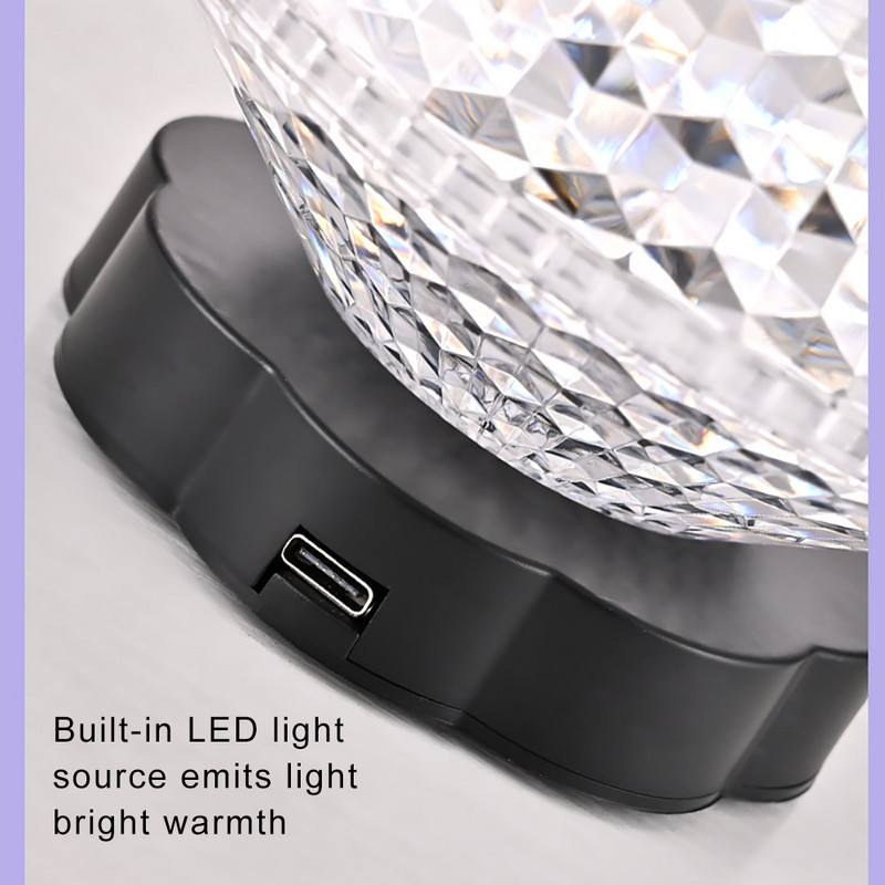 Lampă de masă LED cu cristal proiector 3/16 culori atingere/telecomandă reglabilă atmosferă cu diamant Lumină USB romantică de noapte