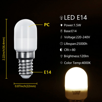 Hűtőlámpa parfüm Mini Led E14 1,5w 230v Smd2835 3000K/4000K/6000k Hűtőszekrény lámpa csere otthoni használatra